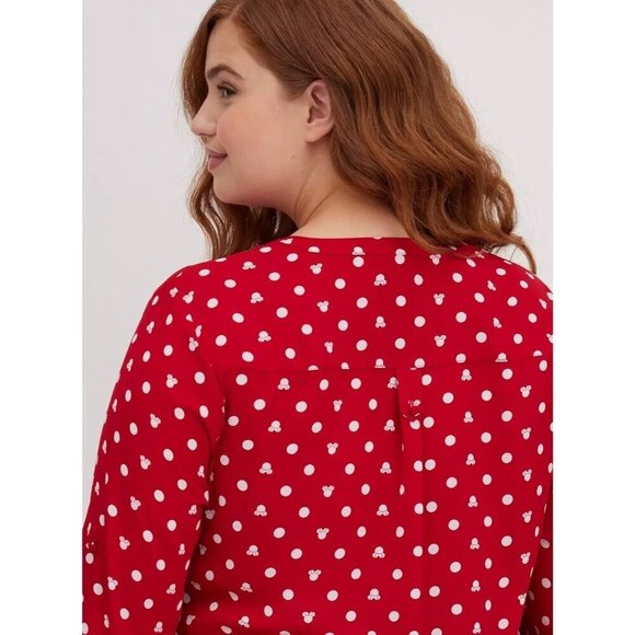 Torrid X Disney Red Harper Minnie Mouse Dot Long Sleeve Georgette Blouse 6 - Picture 3 of 8